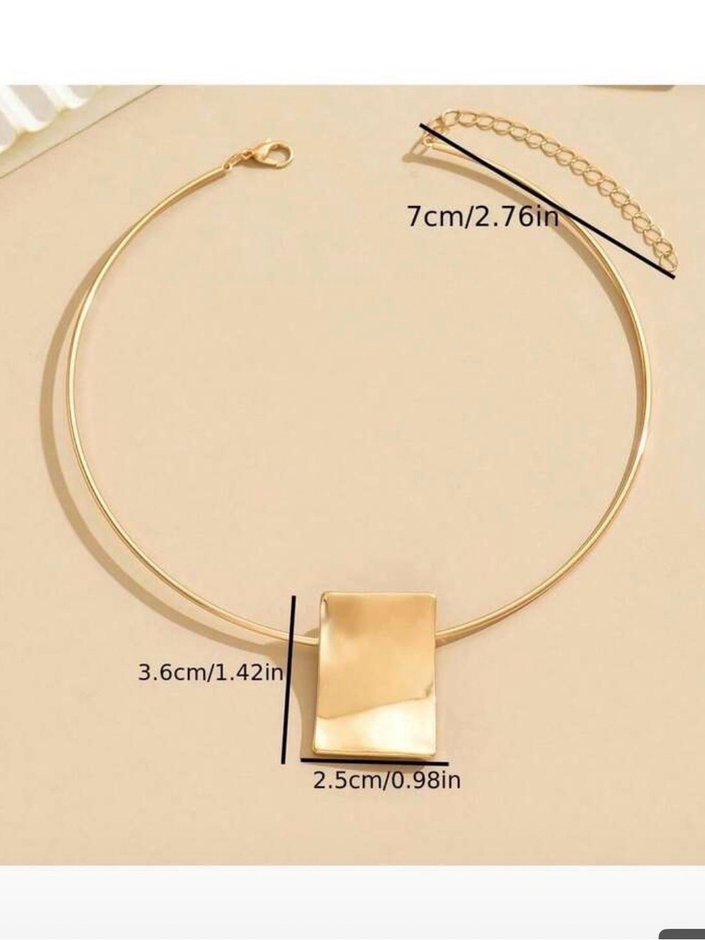 Silver Modern Rectangle Pendant Choker Necklace - Picture 2 of 4